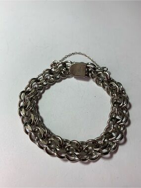 Vintage Elco Sterling Silver Charm Bracelet, Heavy Double Curb Link Chain